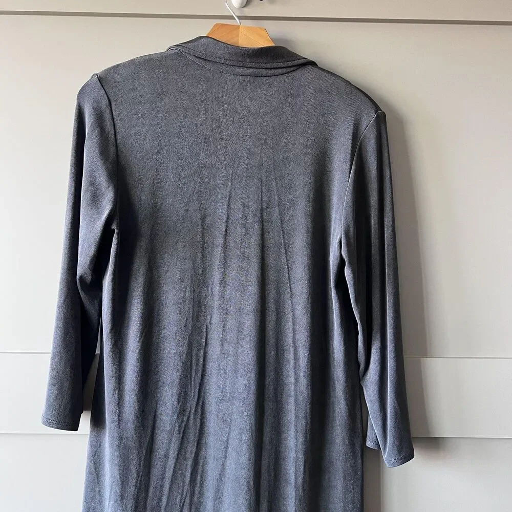 Travelers By Chicos Jacket Womens 0 Small Gray Open High Slinky‎ Cardigan Drape